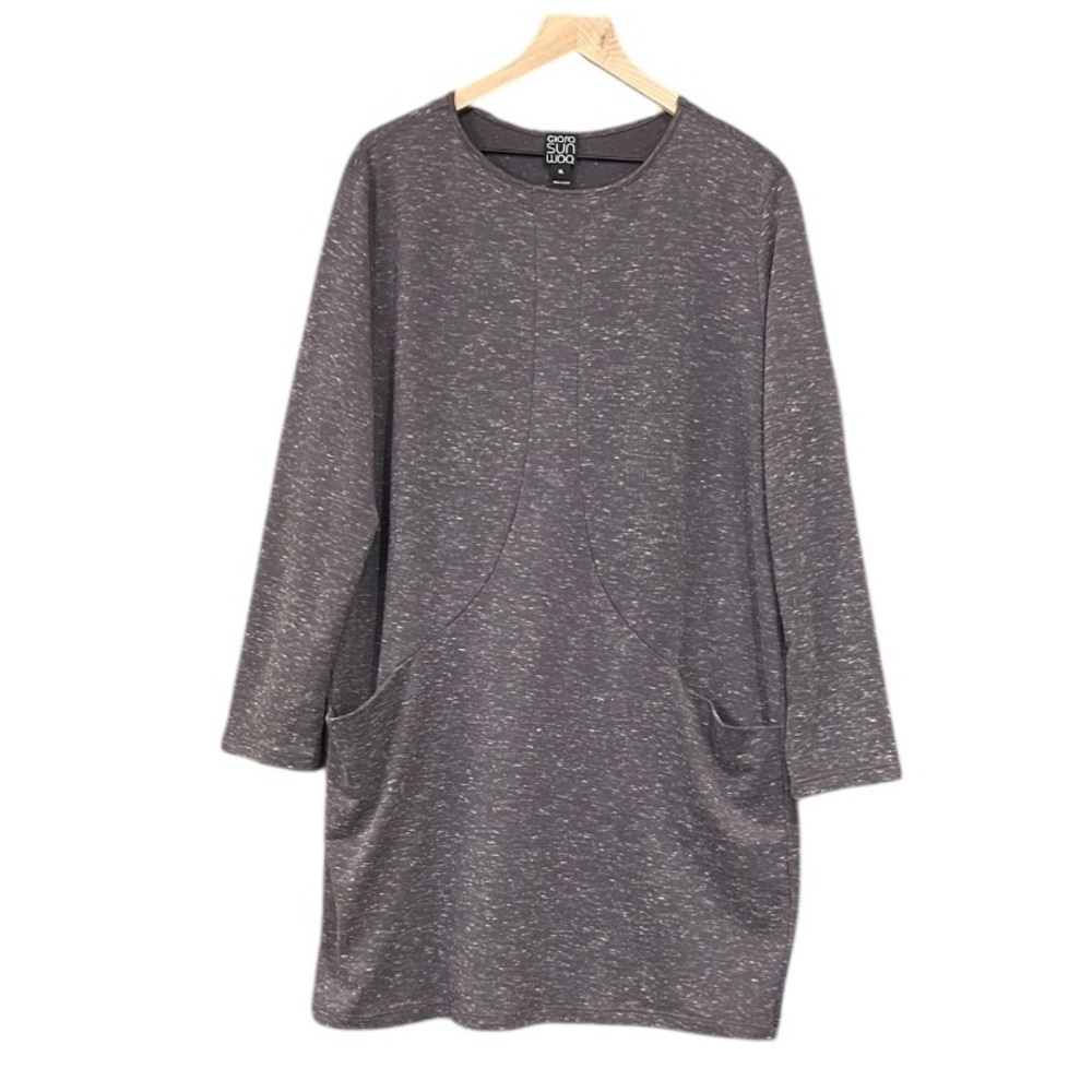Clara Sun Woo Tunic Dress Women's XL Heathered Gray Shift Lagenlook Pockets